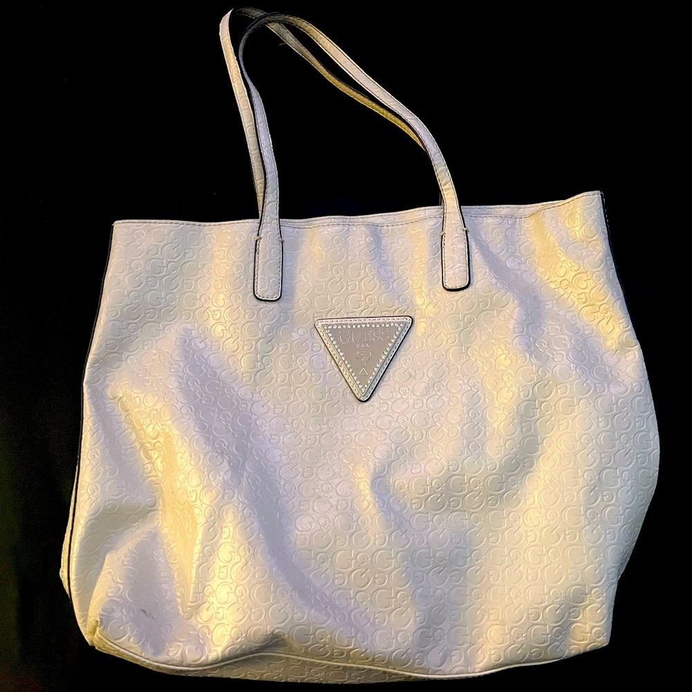 Guess white tan ish tote bag